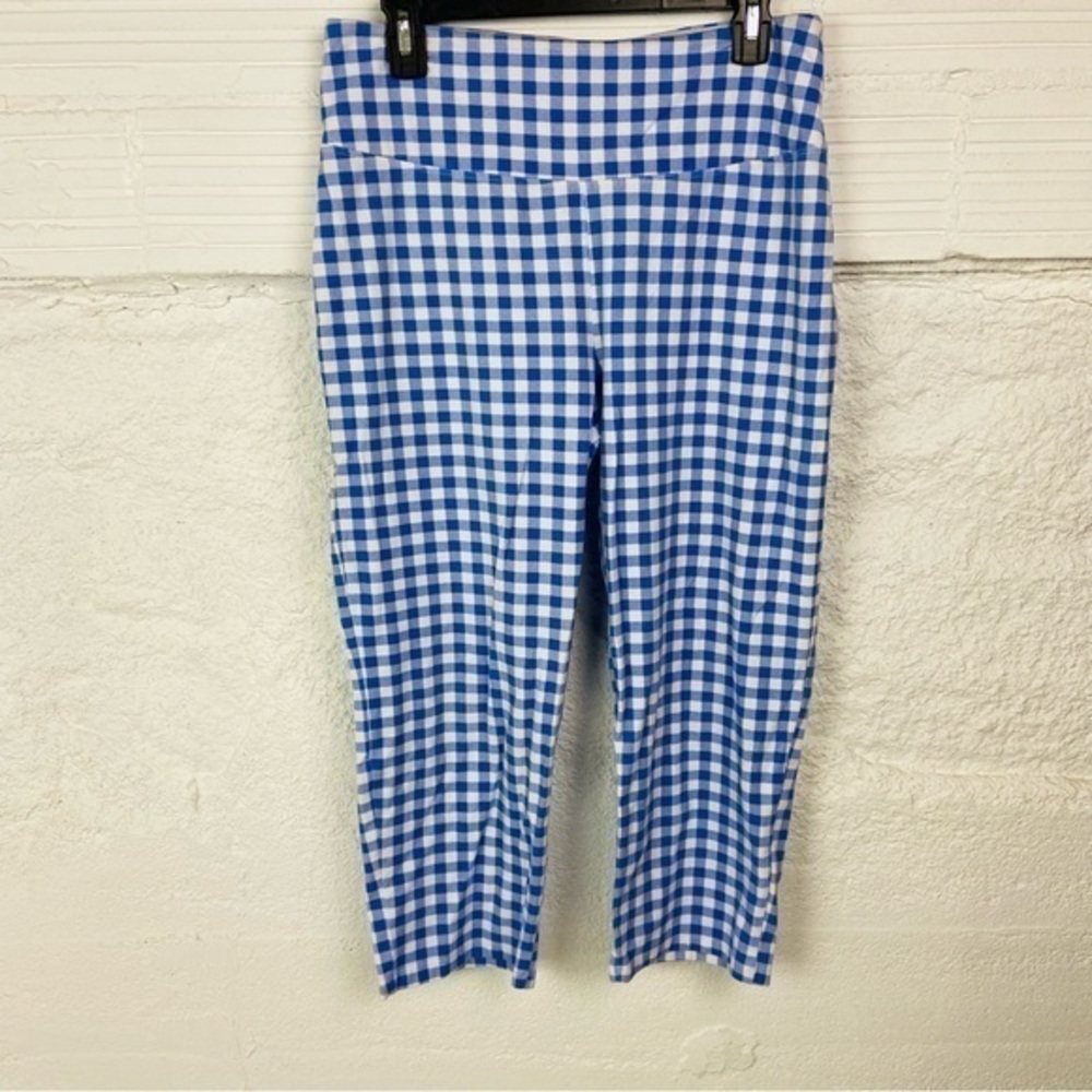 TeezHer Blue and White Checkered stretch capri Pants size XL